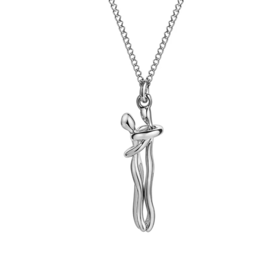 Hugging Couple Silver Necklace Gold Tone